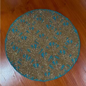 New Beautiful Round Blue and Gold Beaded Charger - 15"